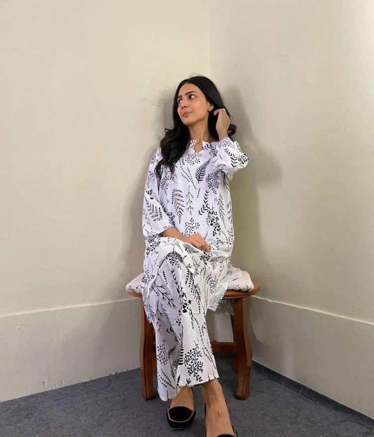 Floral Leaf Print 2Pcs Stitched