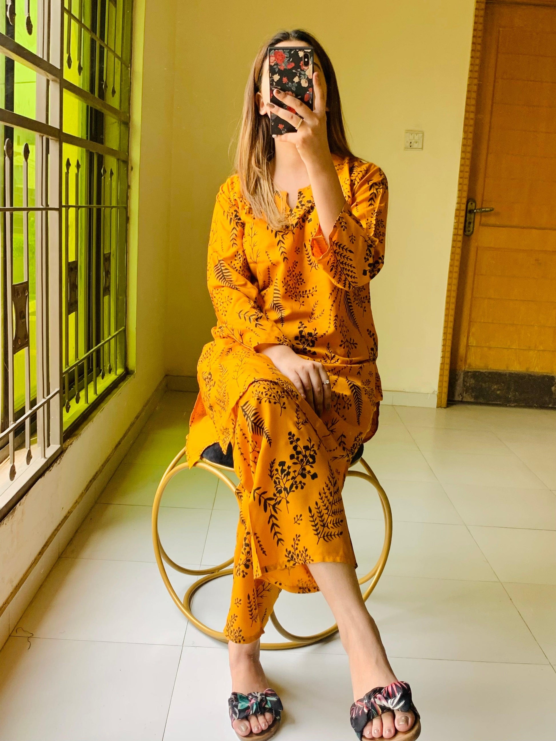 Floral Leaf Print 2Pcs Stitched