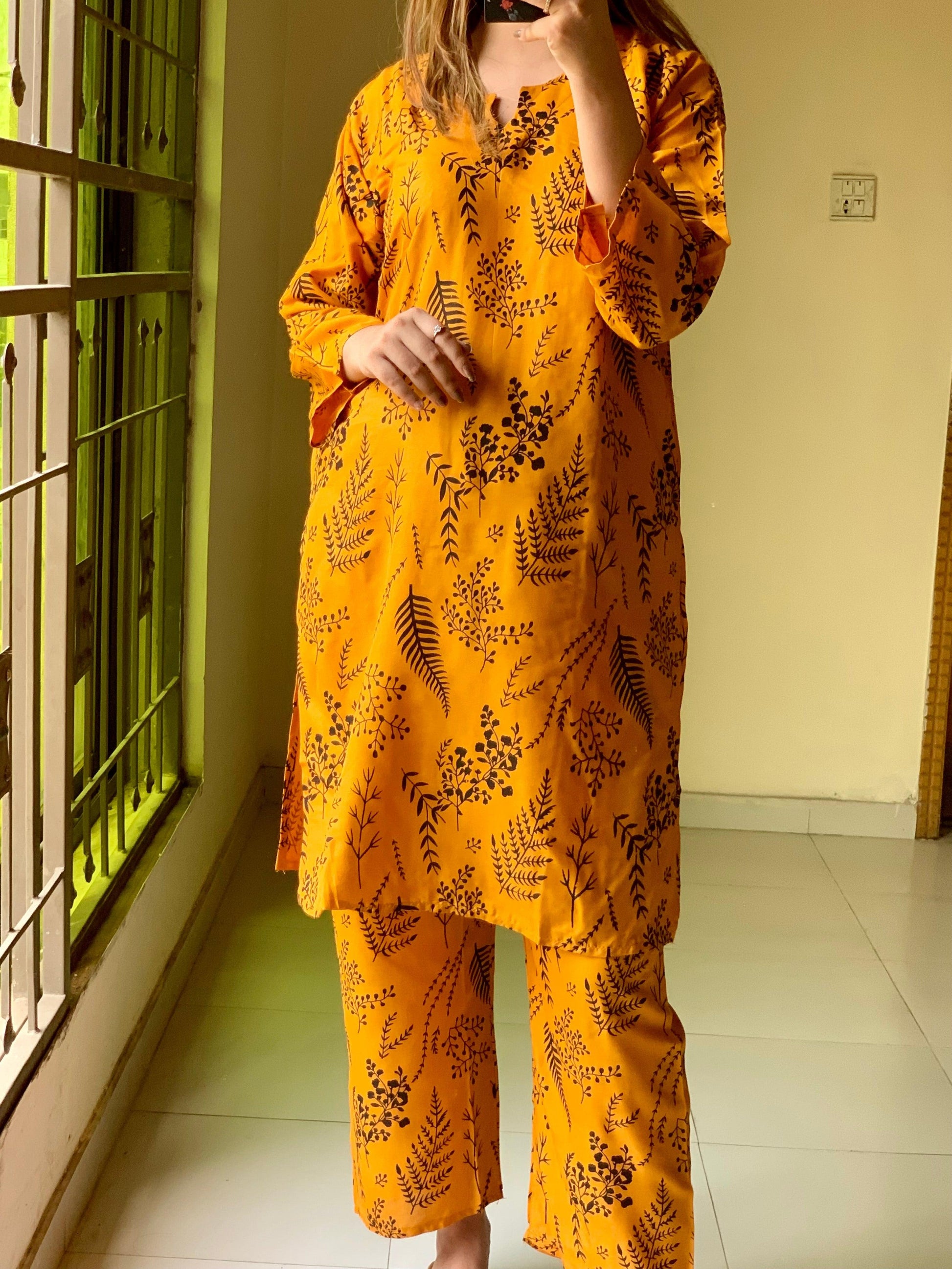 Floral Leaf Print 2Pcs Stitched