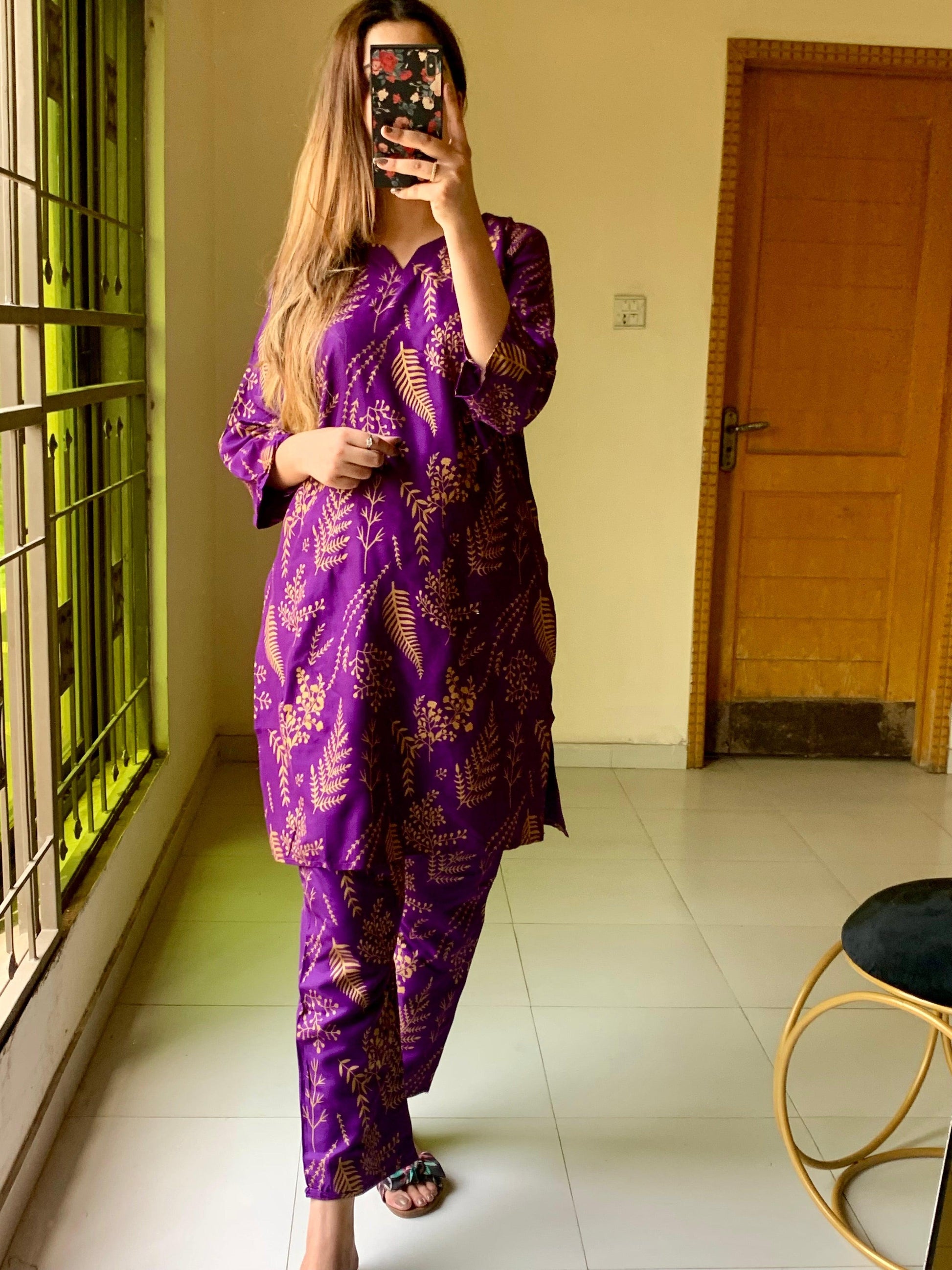 Floral Leaf Print 2Pcs Stitched