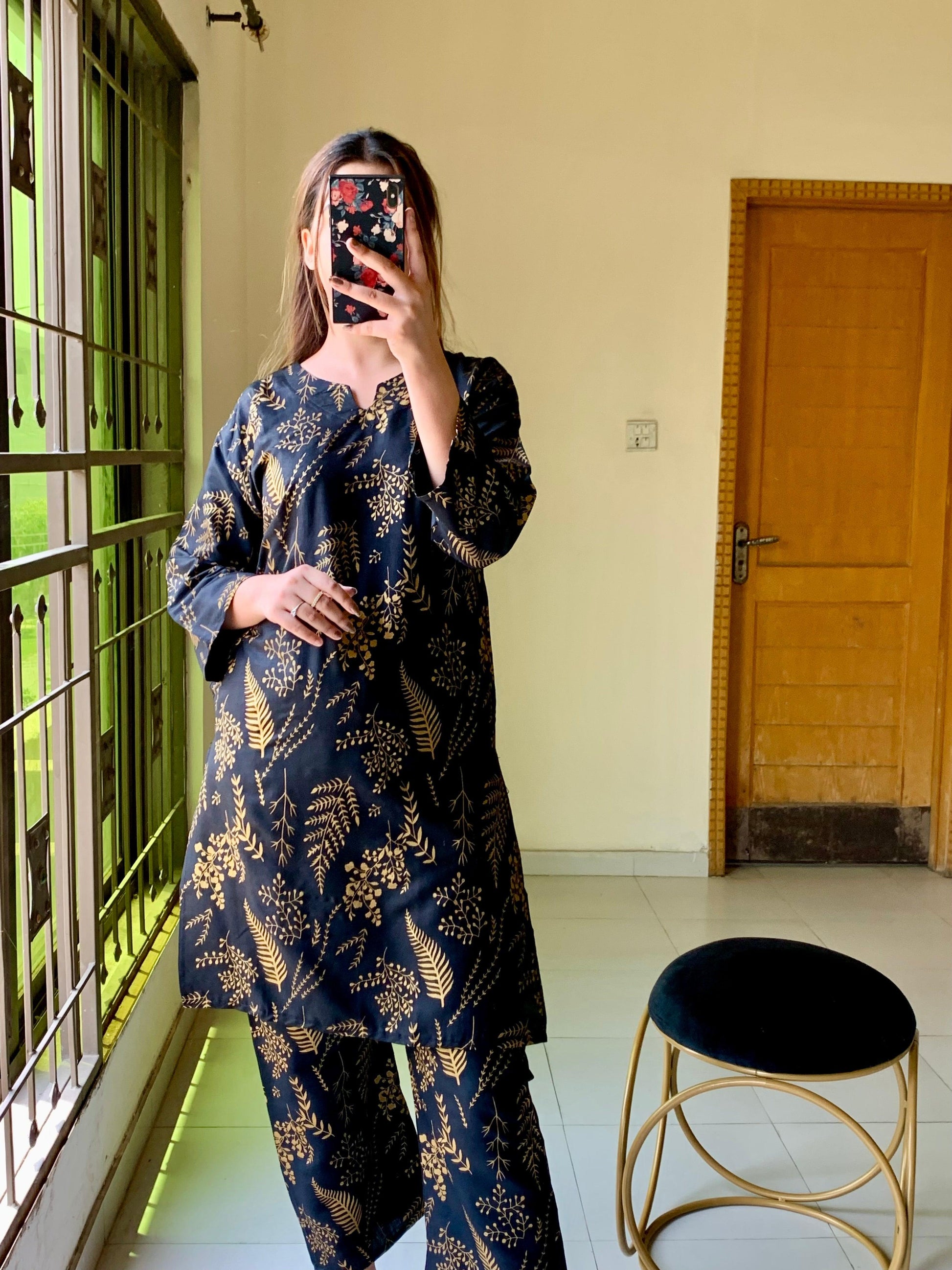 Floral Leaf Print 2Pcs Stitched