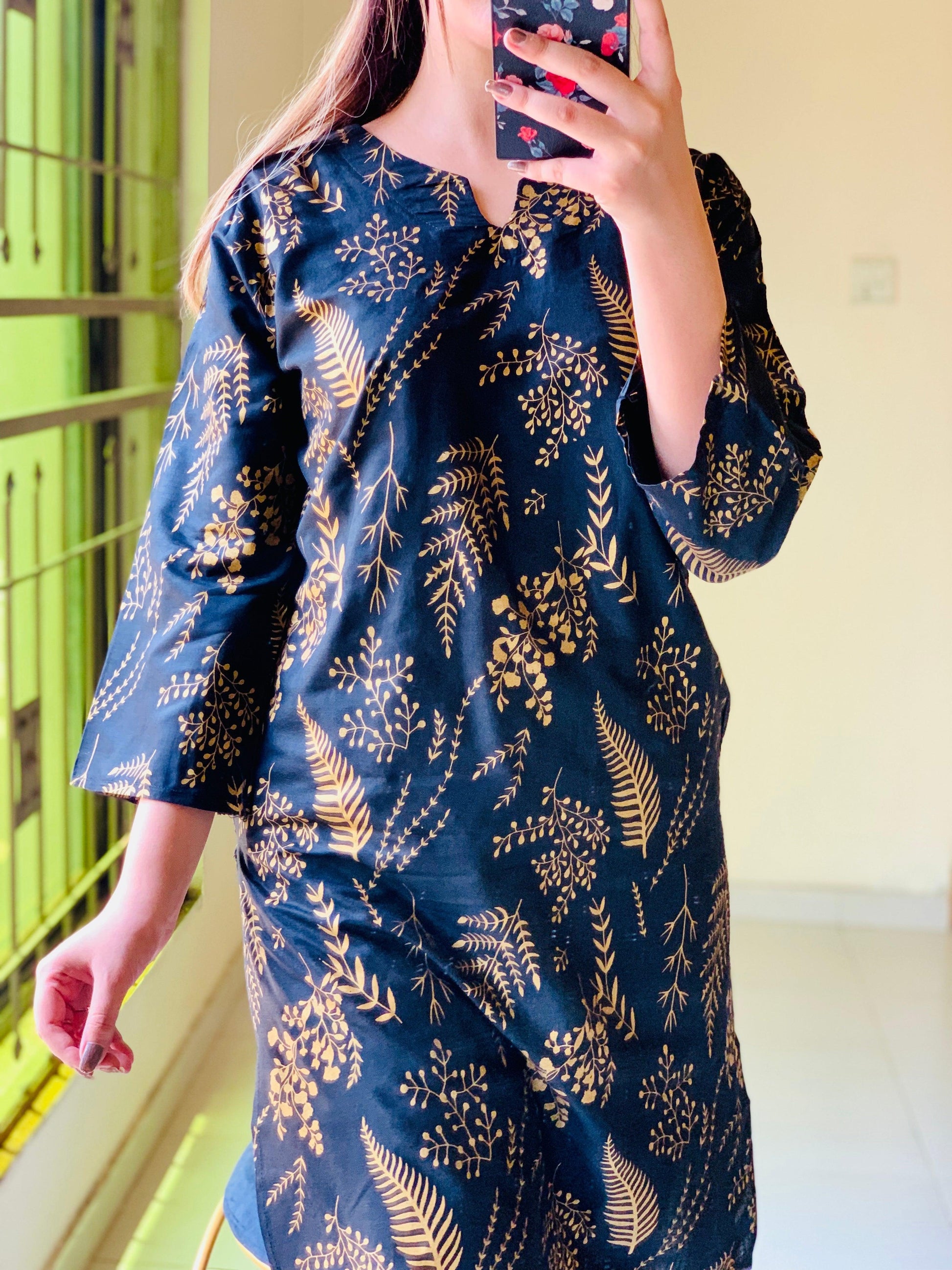 Floral Leaf Print 2Pcs Stitched