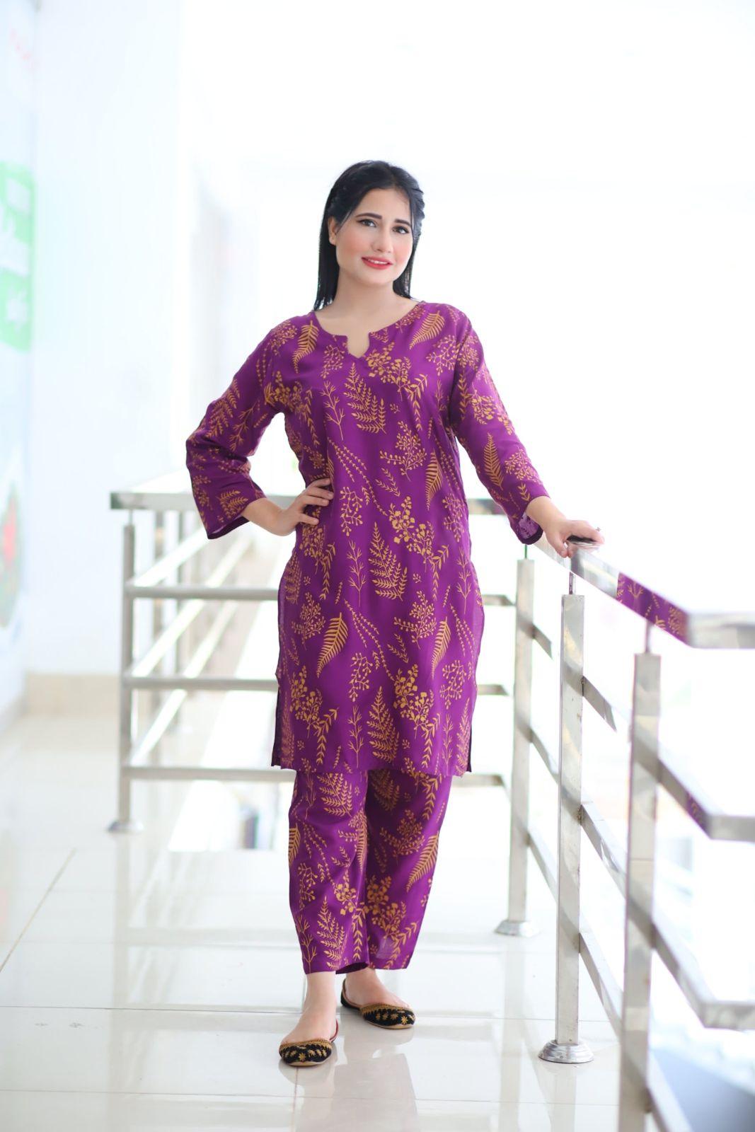 Floral Leaf Print 2Pcs Stitched