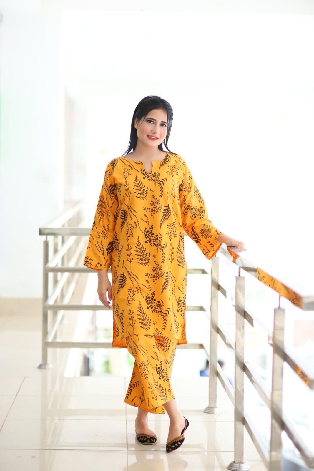 Floral Leaf Print 2Pcs Stitched