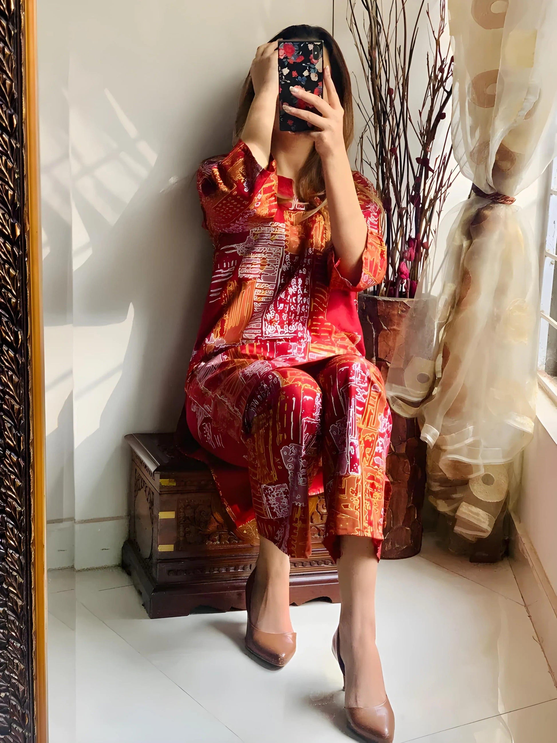 Mountain Print 2Pcs Stitched