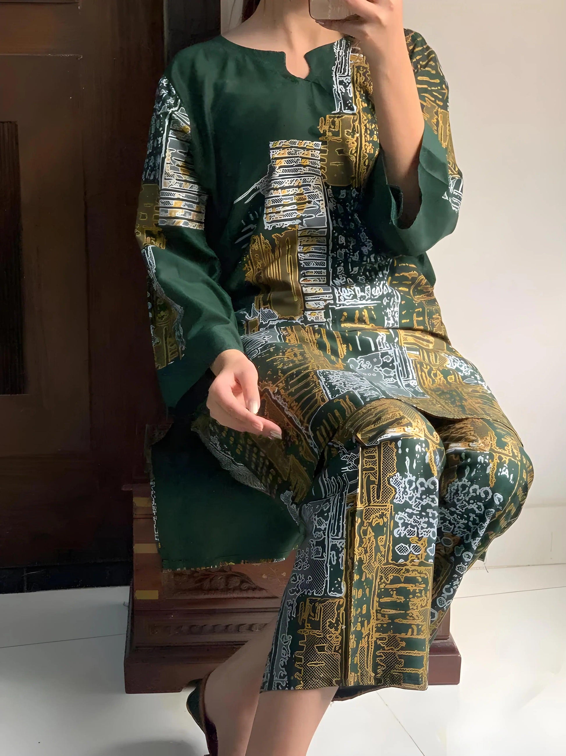 Mountain Print 2Pcs Stitched