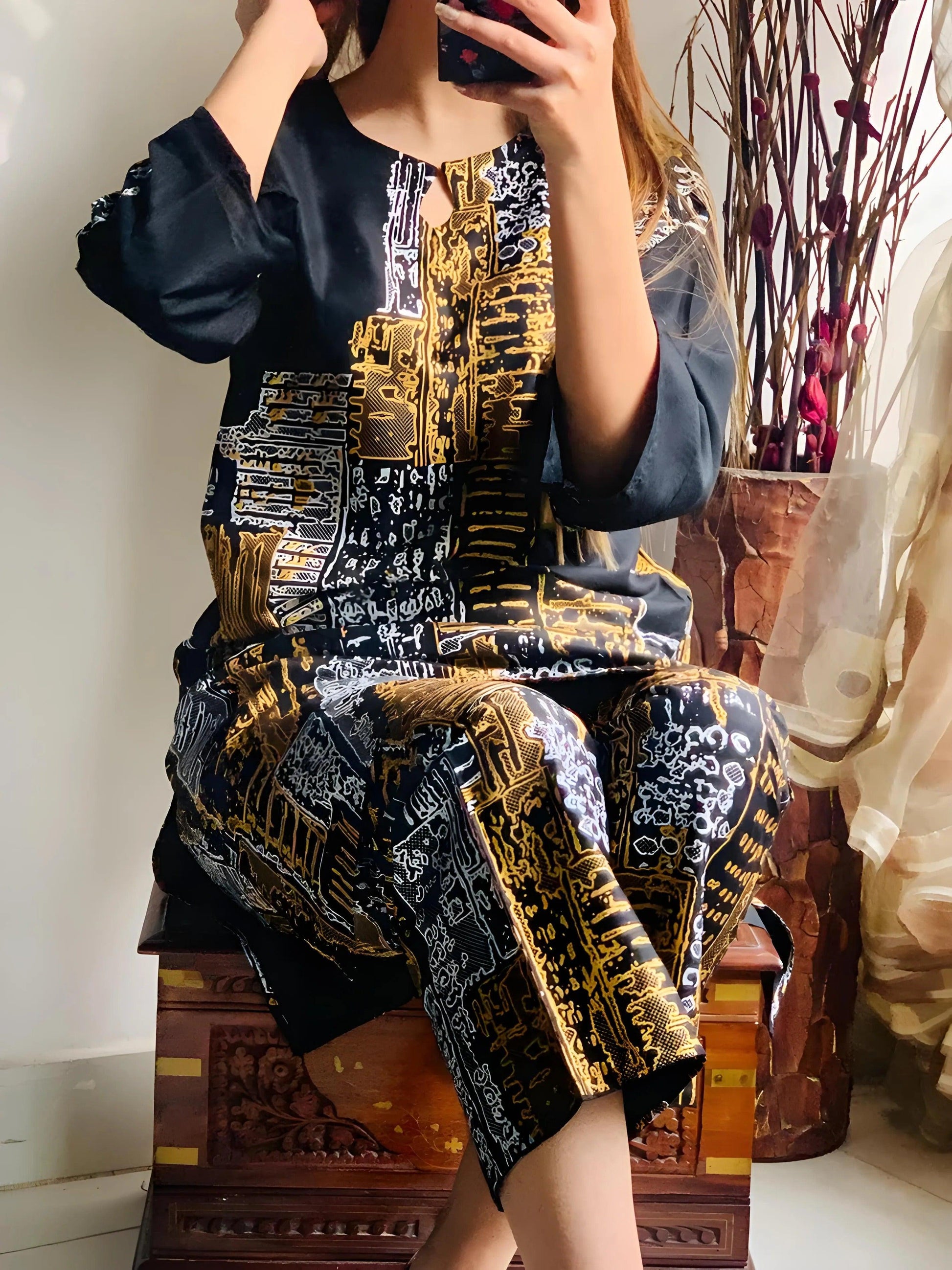 Mountain Print 2Pcs Stitched