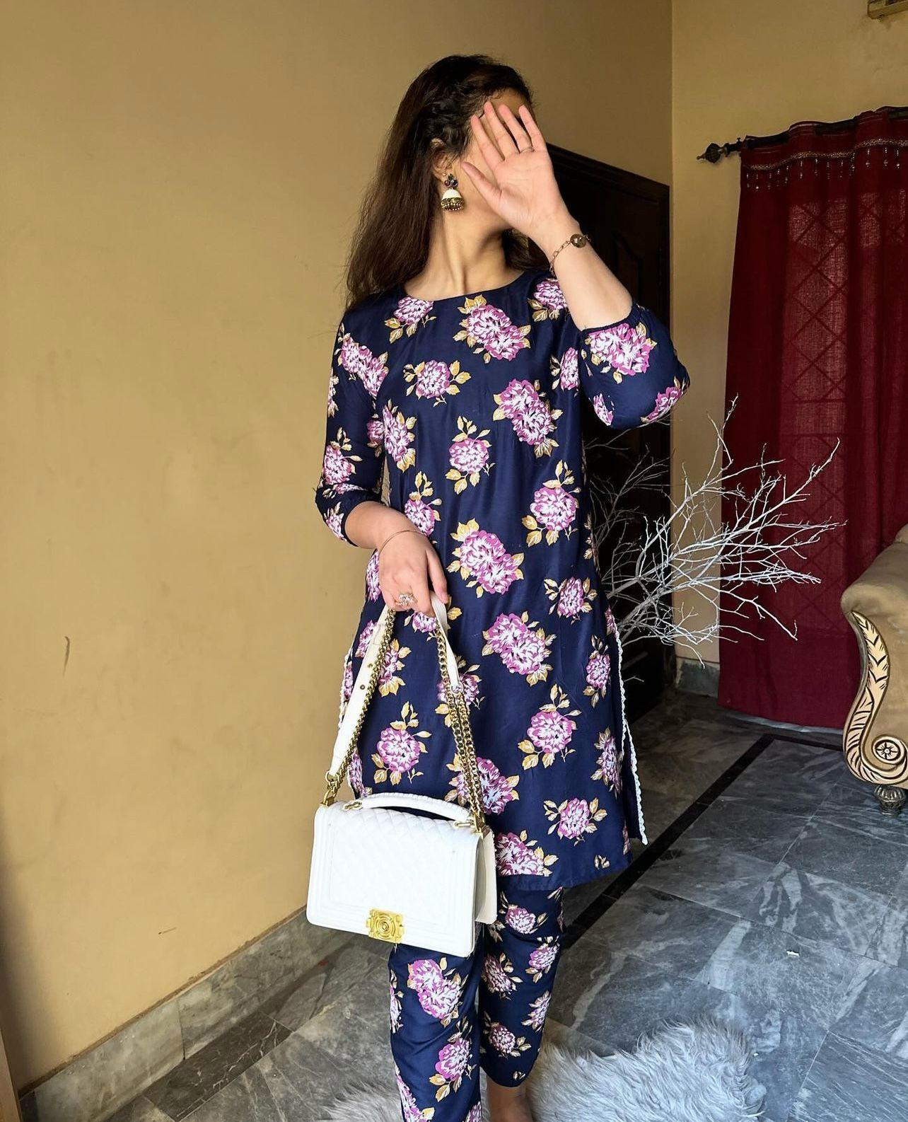 Flower Print 2Pcs Stitched