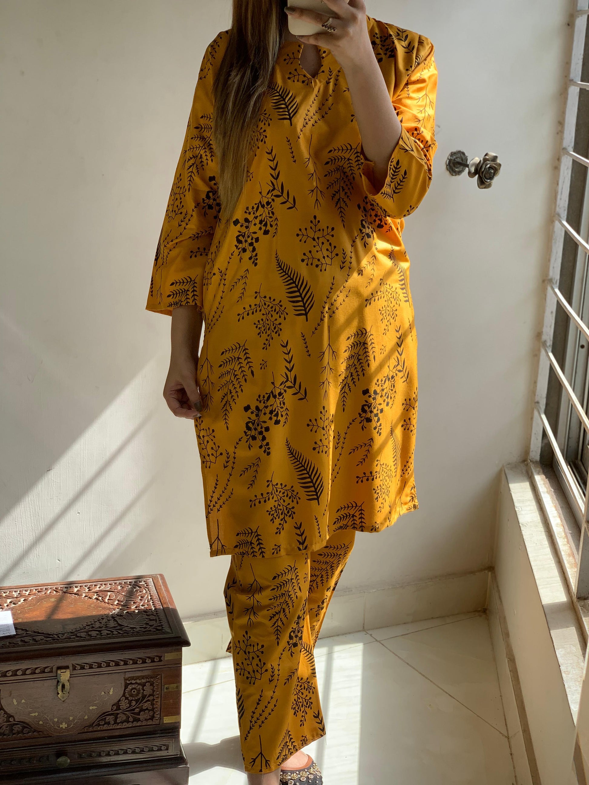 Floral Leaf Print 2Pcs Stitched