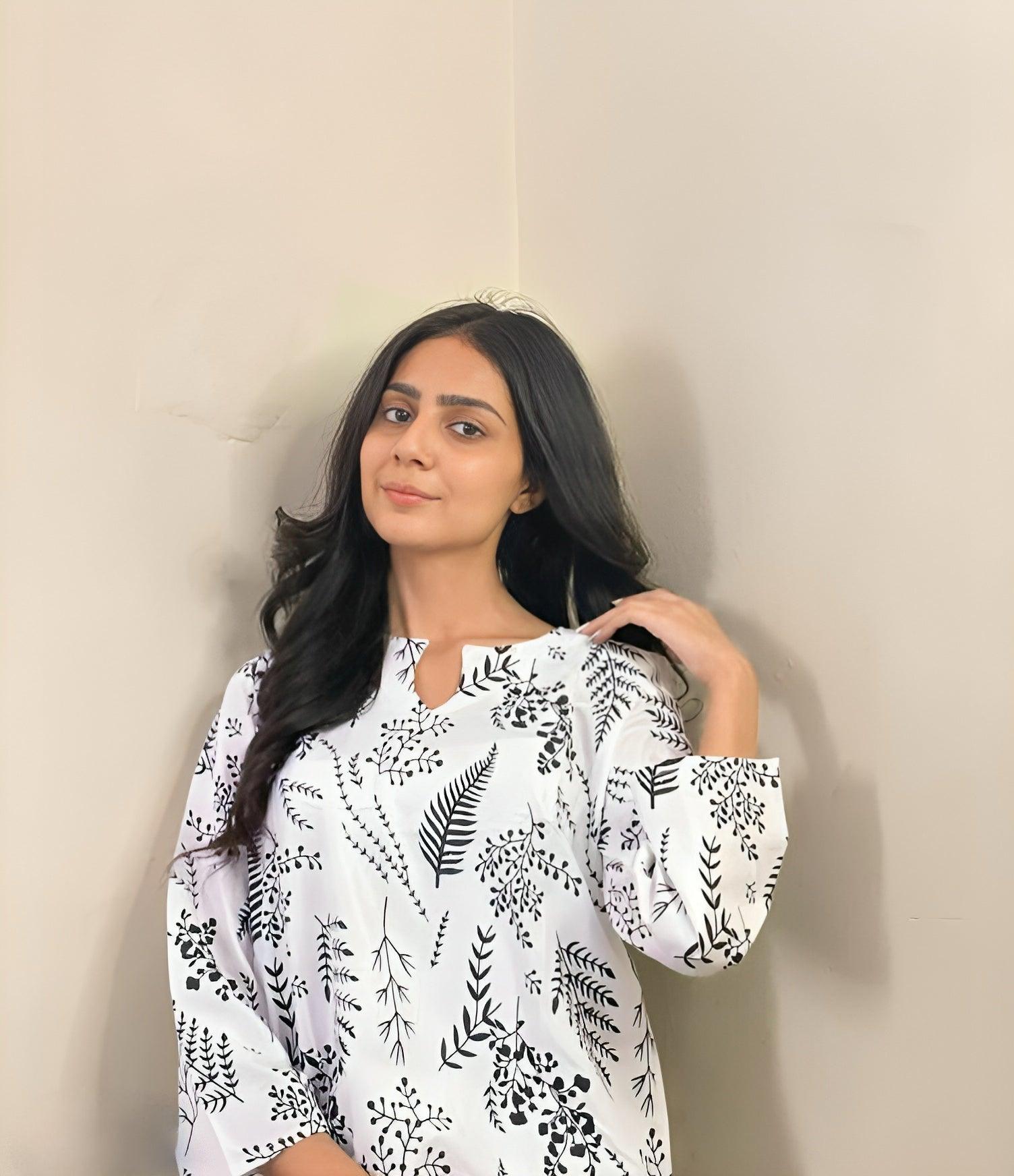 Floral Leaf Print 2Pcs Stitched
