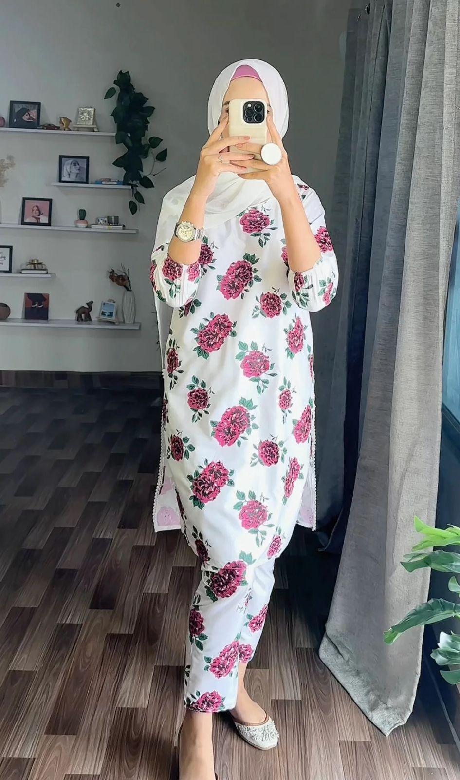 Flower Print 2Pcs Stitched