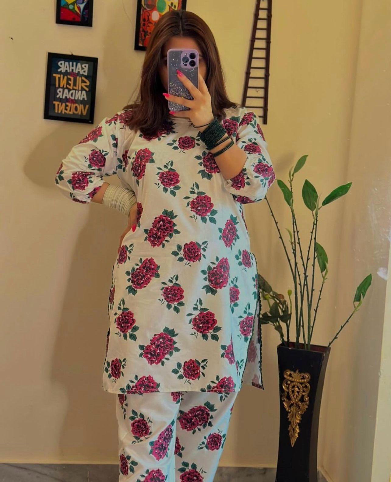 Flower Print 2Pcs Stitched